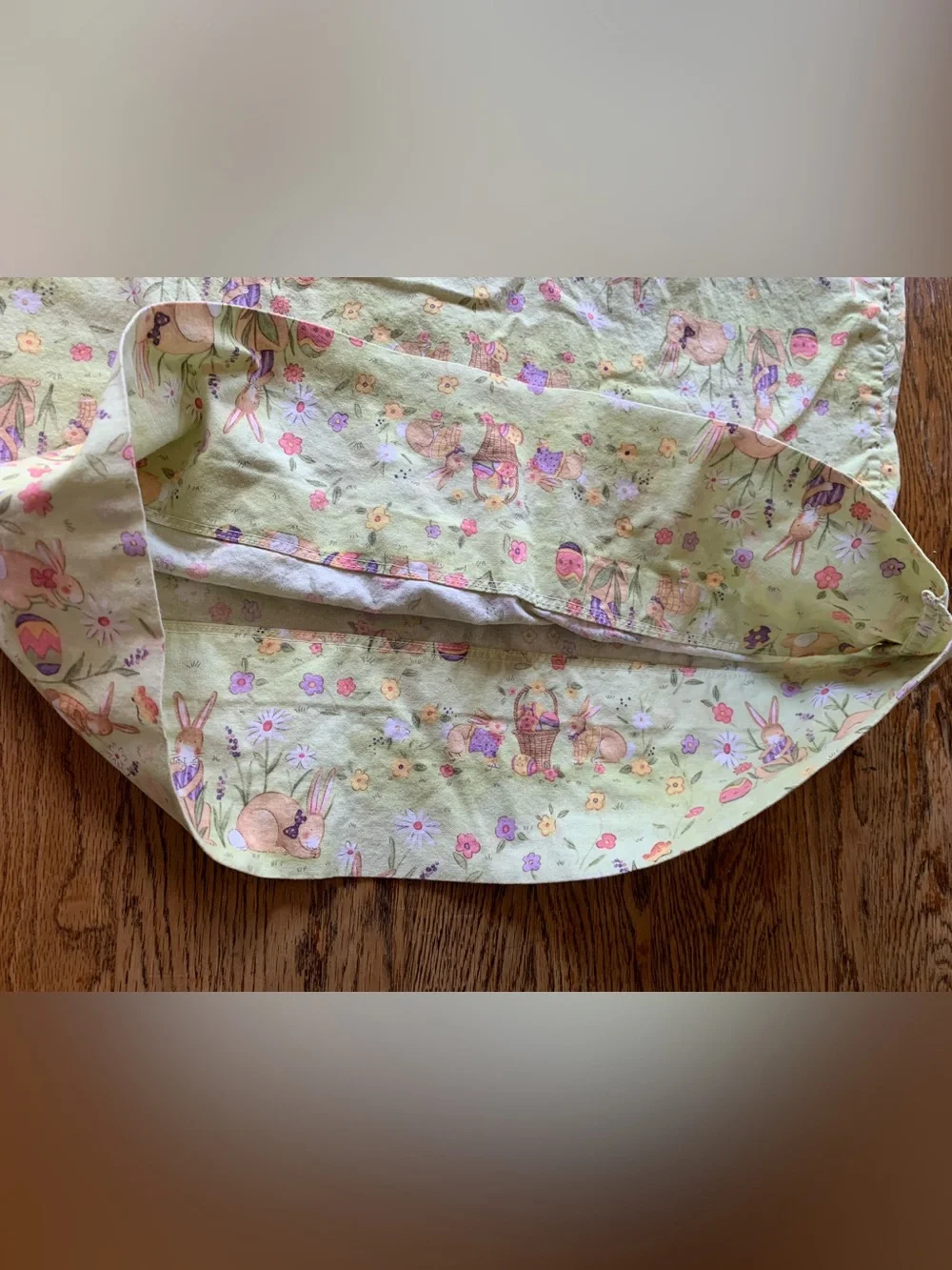 vintage style whimsical pillowcase pastel Easter bunny florals soft green